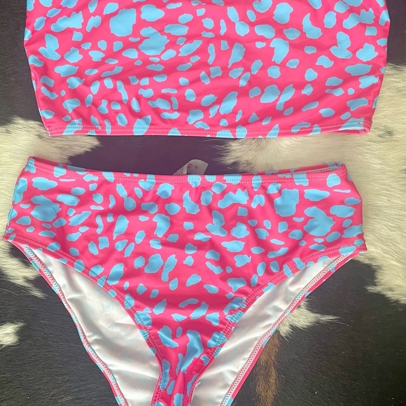 Pink and Blue Leopard Print Bikini Set - Picture 1 of 2